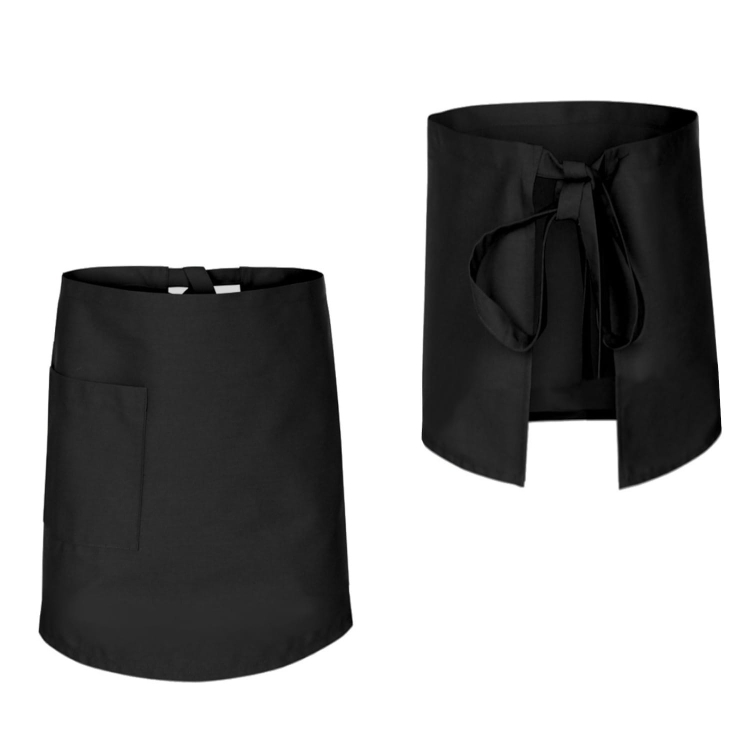 Schwarze Kochschürze mit einer Länge von 60 cm.