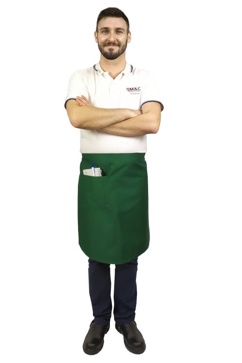 Grüne Kellnerschürze für Barkeeper mit einer Länge von 60 cm.