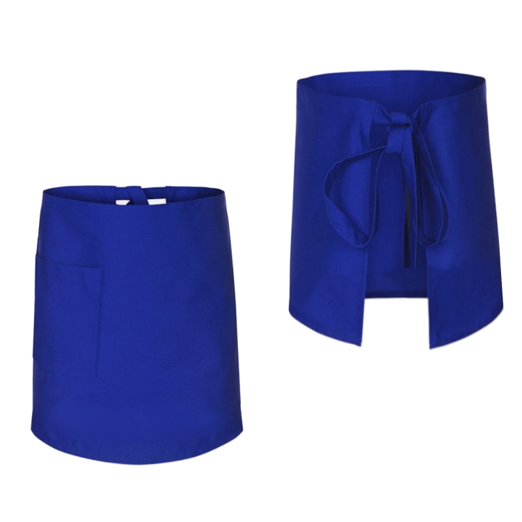 Kochschürze in Kornblumenblau mit einer Länge von 60 cm.