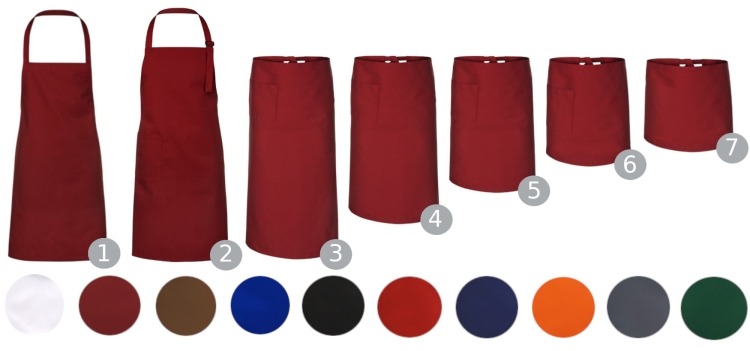 Kellnerschürze in Kornblumenblau, 75 cm lang.