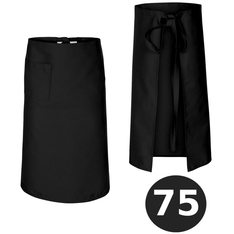 Schwarze Bartender-Schürze, Länge 75 cm