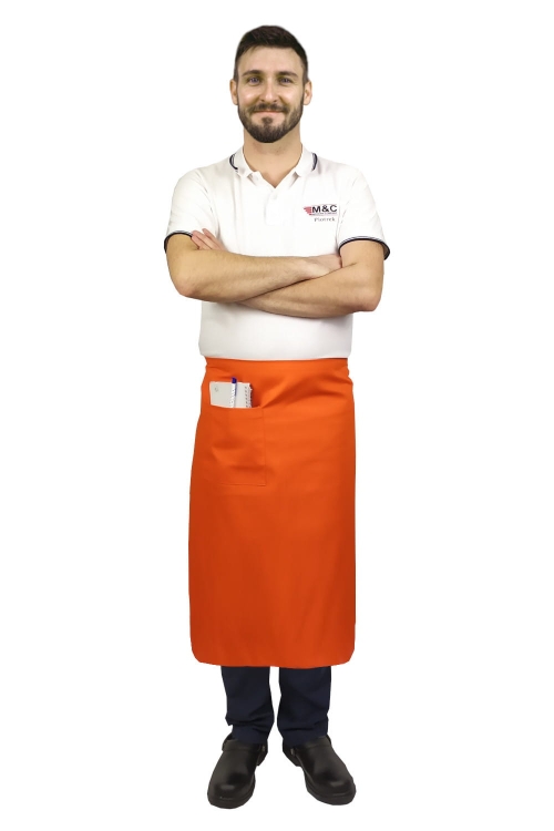 Orangene Kellnerschürze mit einer Länge von 75 cm