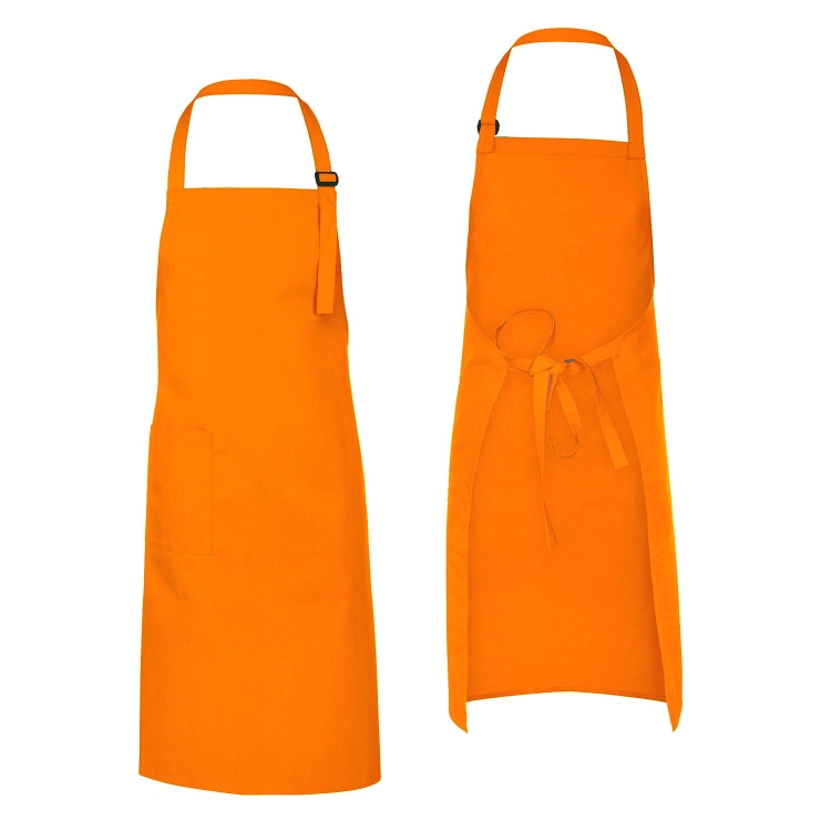 Orangene Kellnerschürze mit verstellbarem Clip.