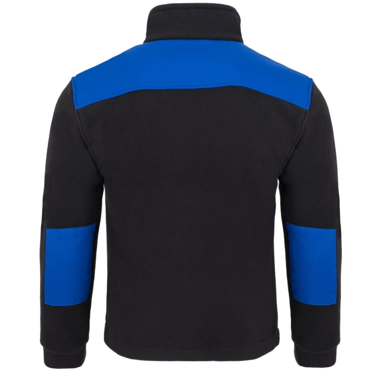 Medizinischer Fleece-Pullover mit kornblumenblauen Einsätzen in Schwarz.