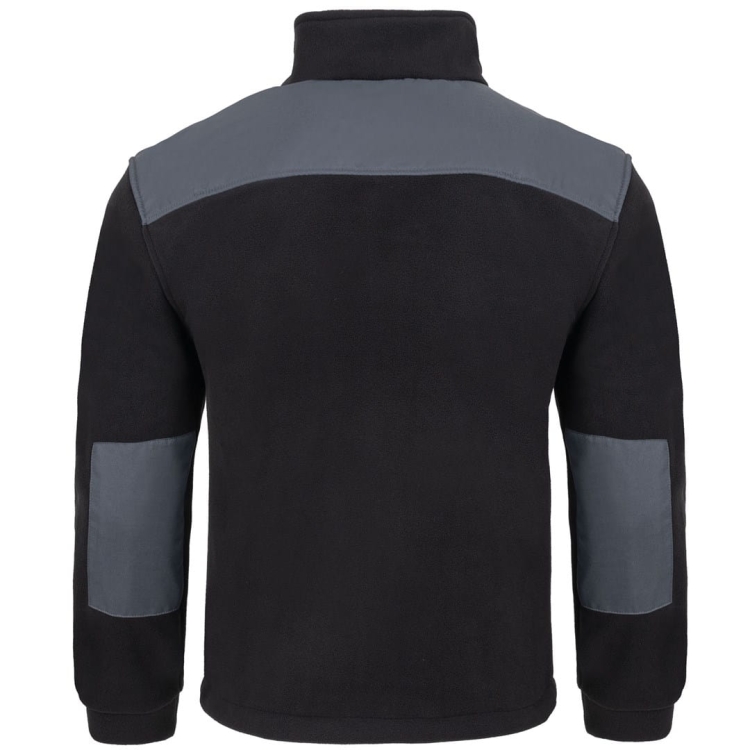 Fleecejacke mit grauen Einsätzen in Schwarz.