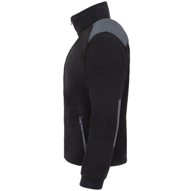 Graue Einsätze auf dem schwarzen Fleece-Pullover