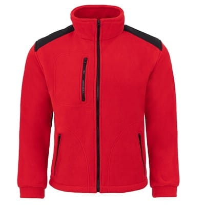 Rote Fleecejacke mit schwarzen Einsätzen