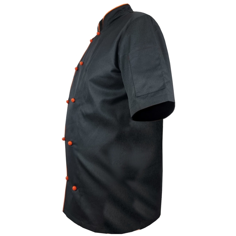 Herren Kochjacke mit orangefarbener Paspel in Schwarz