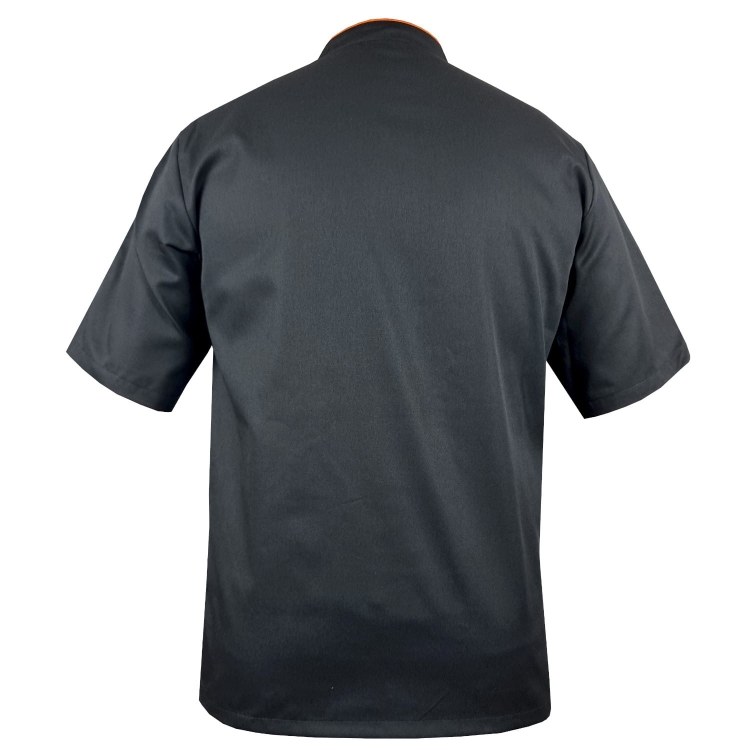 Schwarze Kochjacke mit orangefarbener Paspel, Herren.