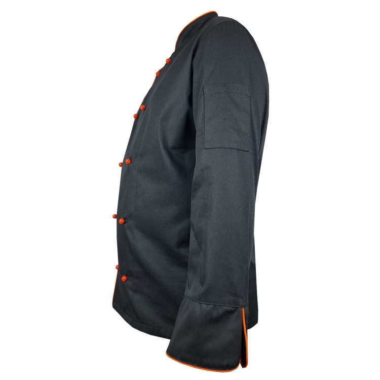 Orange Finish der schwarzen Kochjacke