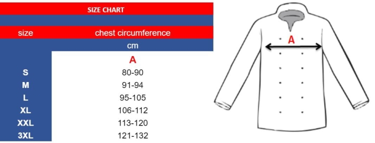 Kochjacke mit Druckknöpfen im Pepita-Muster und langen Ärmeln.