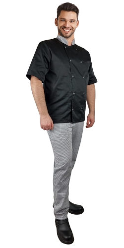 Langarm Kochjacke mit Hahnentrittmuster und Druckknöpfen