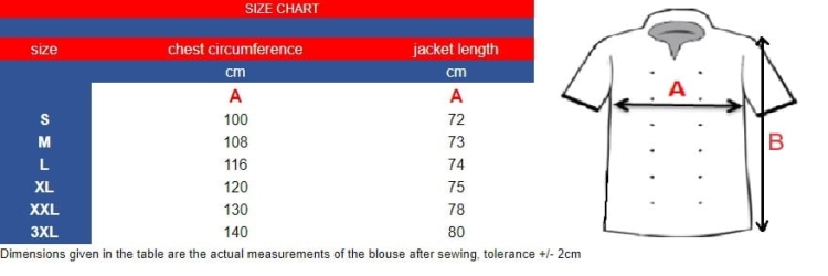 Schwarze Kochjacke für Herren mit orangefarbener Paspel.