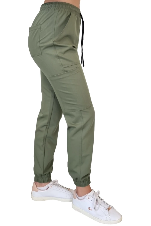 Joggery medyczne w kolorze oliwkowym Casual Premium