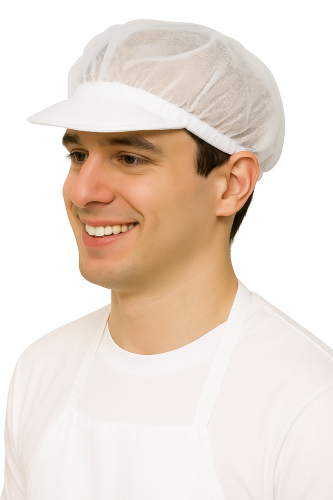 Weißer Tüllhut mit hartem Schild