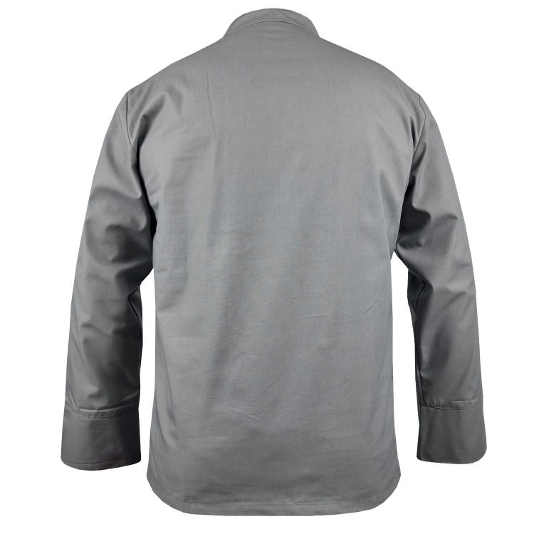 Pomarańczowe wykończenie czarnej bluzy kucharskiej