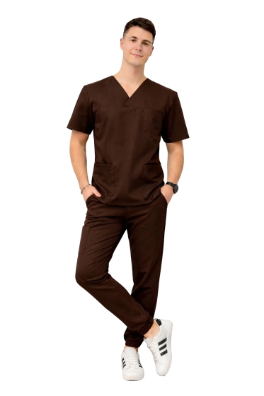 Herren Medizin-Set Stretch - Schokoladenfarbene Scrubs