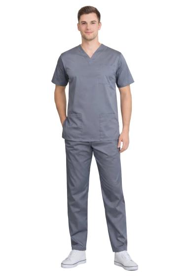 Medizinisches Set für Herren grau elastisch – Premium Scrubs