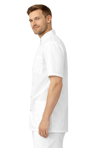 Bluza lekarska męska biała z krótkim rękawem i stójką