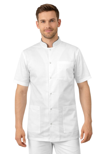 Biała bluza lekarska męska z szarą stójką