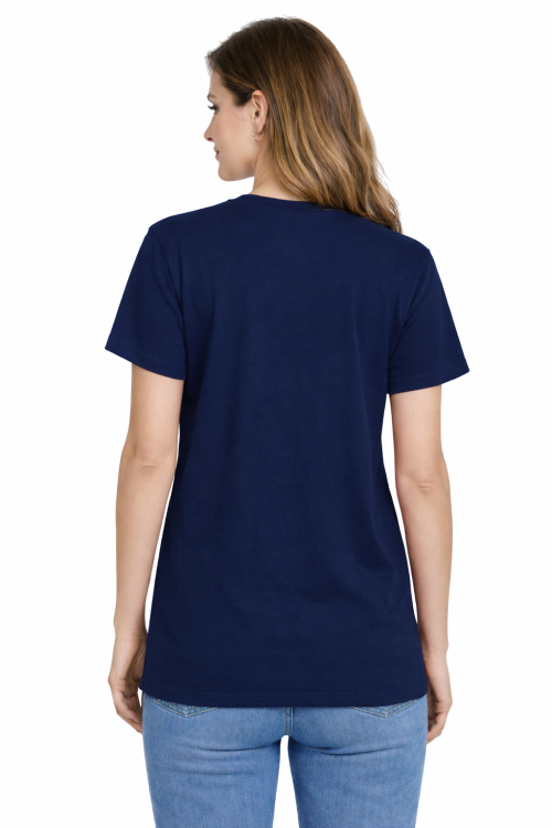 T-shirt damski krótki rękaw 100% bawełna kolor granatowy widok z tyłu.png