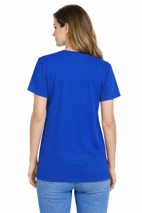 T-shirt damski krótki rękaw 100% bawełna kolor chabrowy widok z tyłu.png