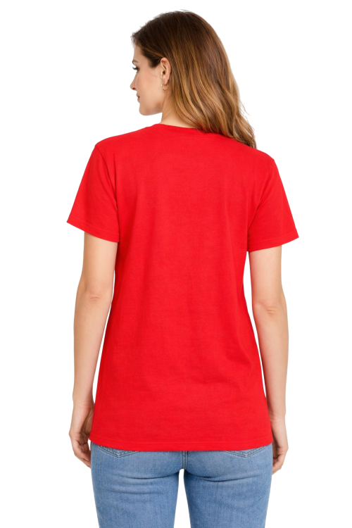 T-shirt damski krótki rękaw 100% bawełna kolor czerwony widok z tyłu.png