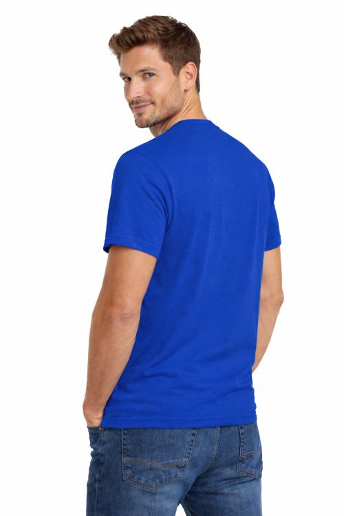 T-shirt męski krótki rękaw 100% bawełna kolor chabrowy widok z tyłu.png