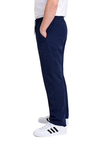 Spodnie medyczne męskie ciemny granat BASIC PREMIUM widok z boku.png