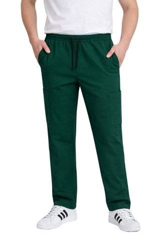 Spodnie medyczne męskie zielona butelka BASIC PREMIUM widok z przodu.png