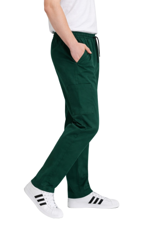 Spodnie medyczne męskie zielona butelka BASIC PREMIUM widok z boku.png