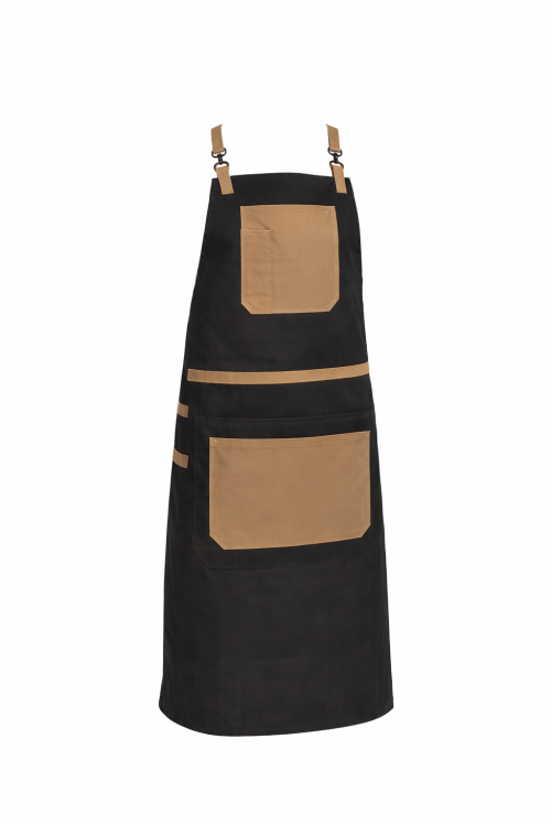 Fartuch baristy grillowy canvas z kieszeniami czarny z beżowymi dodatkami mockup.png