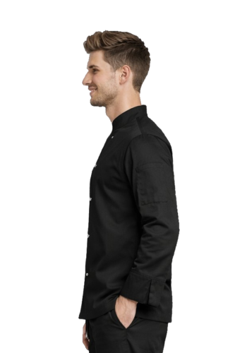 Długi rękaw czarnej bluzy kucharskiej na napy