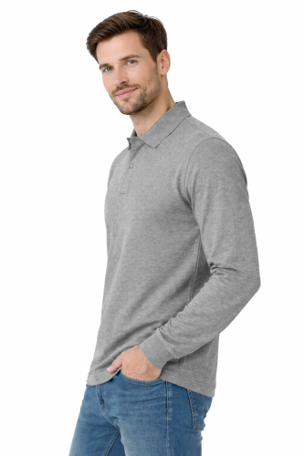 Koszulka polo męska z długim rekawem szara widok z boku.png