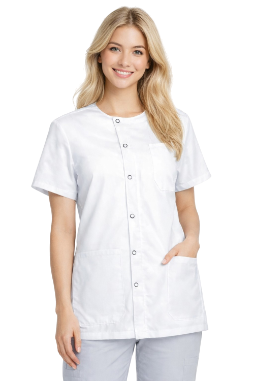 Żakiet medyczny damski zapinany na zatrzaski biały.png