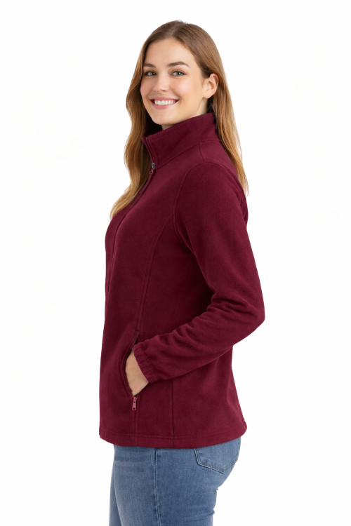 Bluza polarowa damska polar zapinany na zamek bordowy widok z boku.png