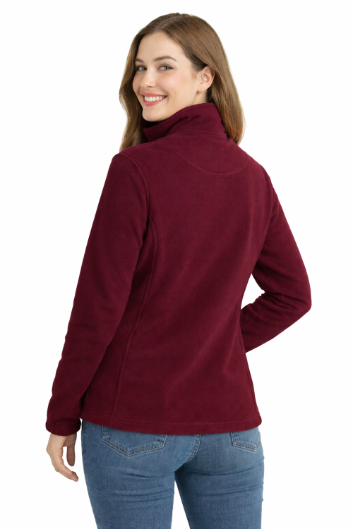 Bluza polarowa damska polar zapinany na zamek bordowy widok z tyłu.png