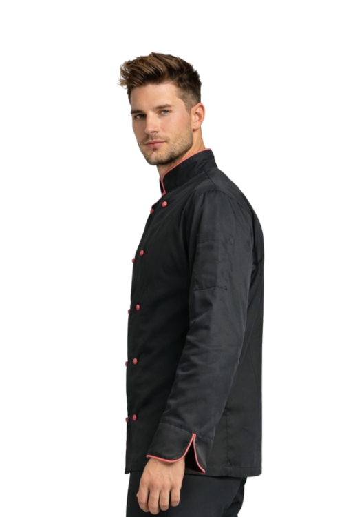 Bluza kucharska męska  czarna z bordową lamówką