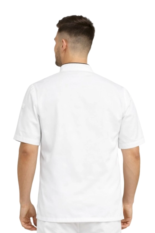 Bluza kucharska biała z czarną lamówką,krótki rękaw