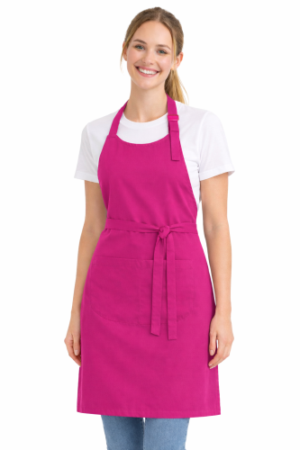 Fartuszek zapaska z karczkiem i kiesznią wiazany w pasie kolor różowy.png