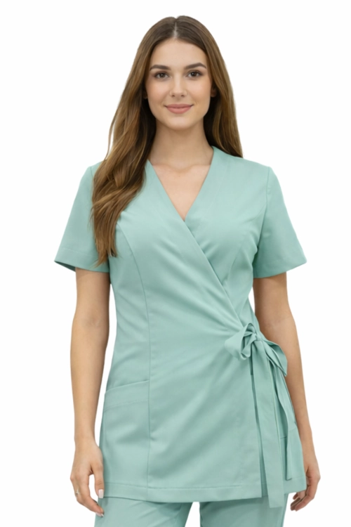 Żakiet kopertowy w miętowej kolorystyce z krótkim rękawem