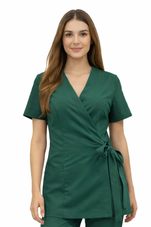 Żakiet kopertowy w zielona butelka  kolorze z krótkim rękawem