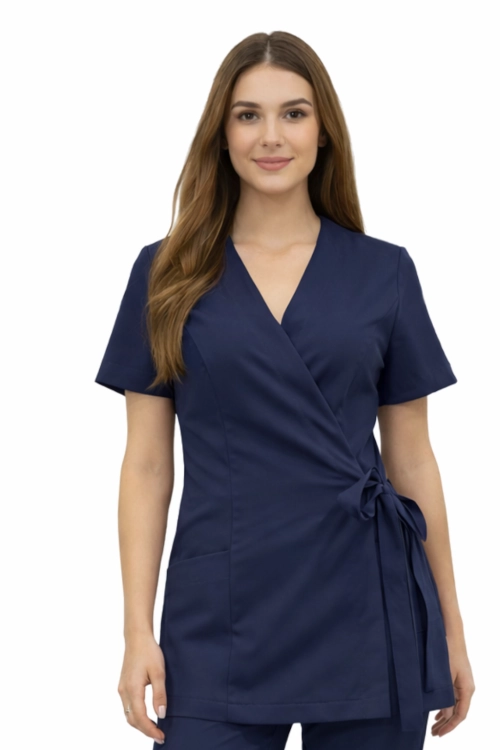 Żakiet kopertowy w granatowym kolorze z krótkim rękawem.png