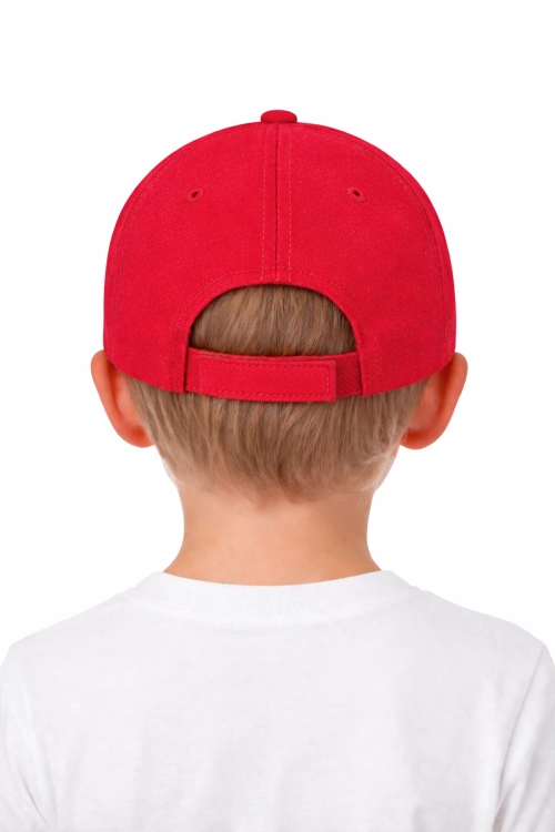 Czapka dziecięca dla chłopca i dziewczynki zapinana na rzep 290g z wywietrznikami czerwona tył.png