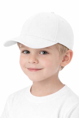 Czapka dziecięca dla chłopca i dziewczynki zapinana na rzep 290g z wywietrznikami biała.png