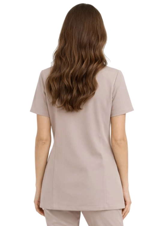 Beżowy żakiet kosmetyczny damski BASIC PREMIUM krótki rękaw