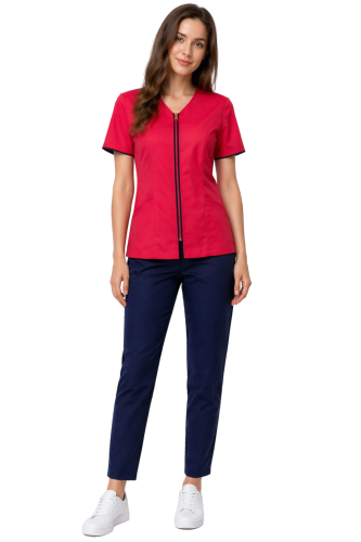 Komplet MEDICAL BEAUTY medyczny bluza amarantowa z granatową lamówką  i cygaretki