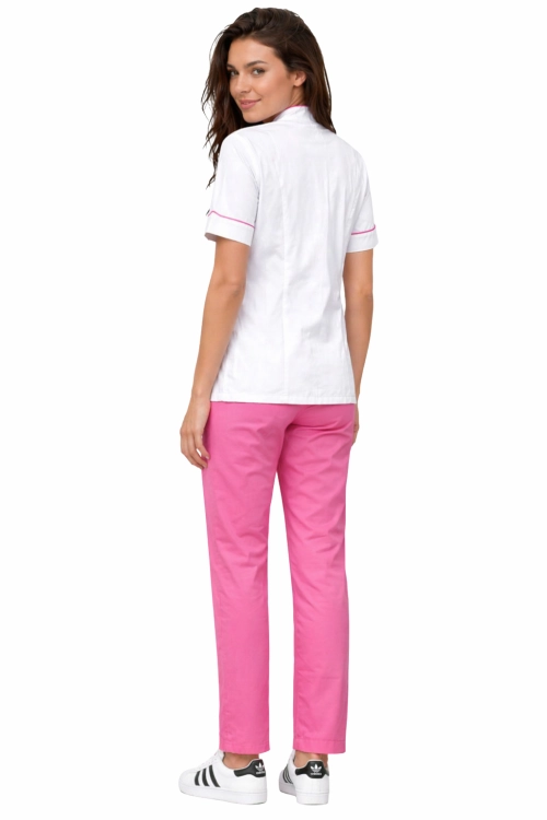 Biała bluza z różową lamówką  na napy  i różowe  cygaretki w komplecie MEDICAL BEAUTY.png