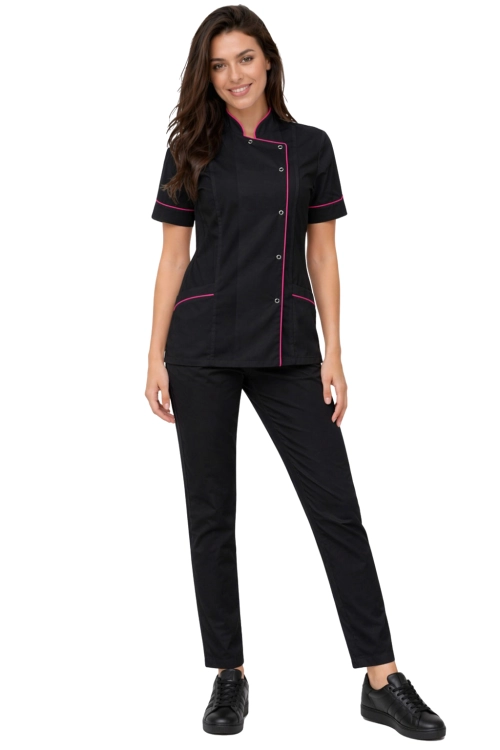 Komplet MEDICAL BEAUTY medyczny bluza czarna  z różową  lamówką  i czarne spodnie cygaretki.png