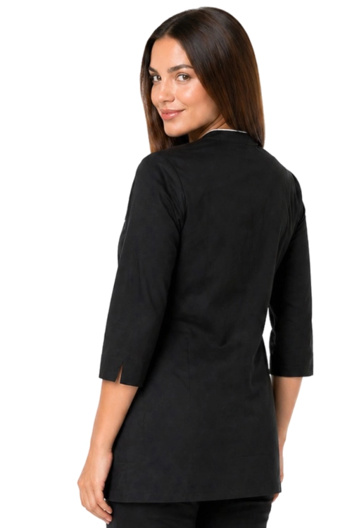 Damski żakiet kosmetyczny medyczny czarny z lamówką i rekawem 3/4